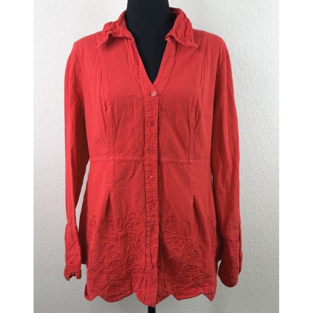 Gretty Zueger Embroidered Shirt Blouse Women's L Red Fitted Boho Made In Peru